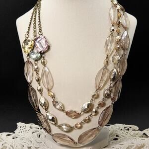 Fabulous Vintage Faceted Lucite Multistrand Statement Necklace Pastel Large Gems